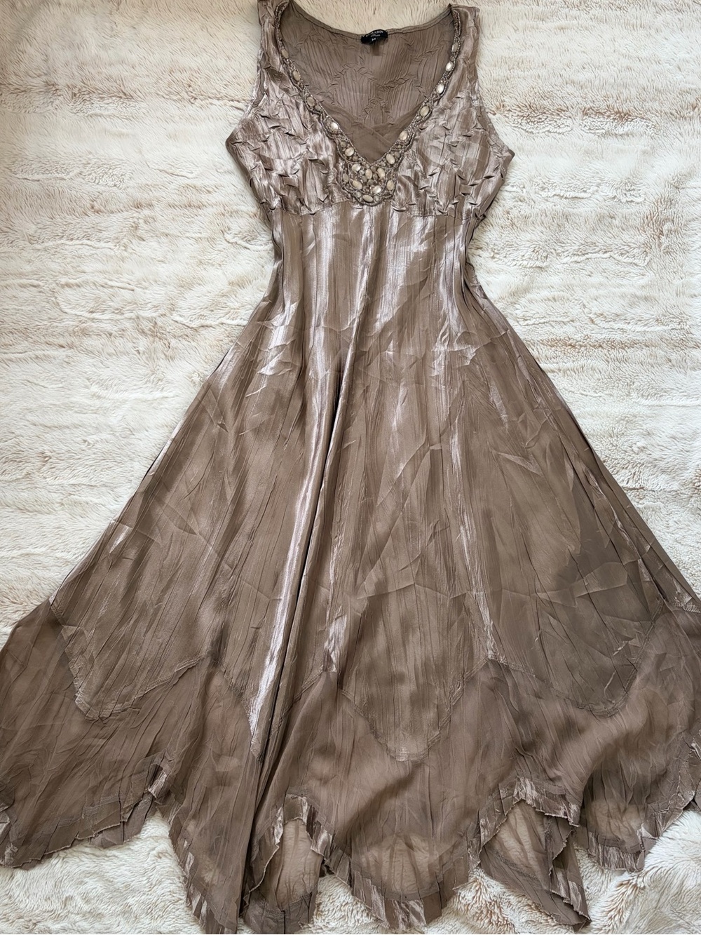 RARE Hand Beaded Fairycore Midi Dress ✨ Y2K Euro Summer Boho Whimsygoth Goddess